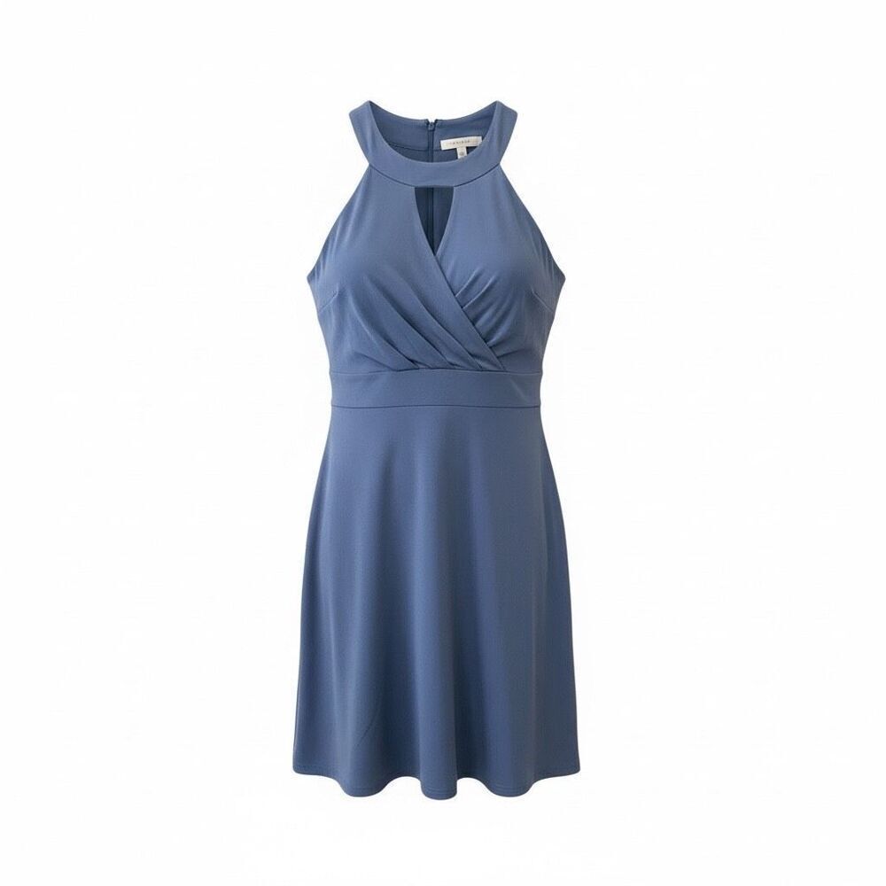 Banana Republic Faux Wrap Keyhole Pleated Sleeveless Mini Dress Blue Size 0